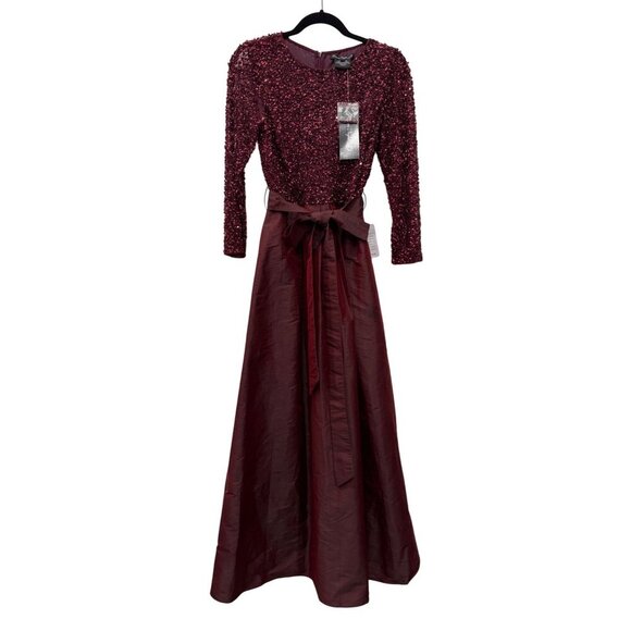 New Pissaro Nights Womens Size 6 Burgundy Sequined Evening Gown W/ Taffeta Skirt - Picture 1 of 11